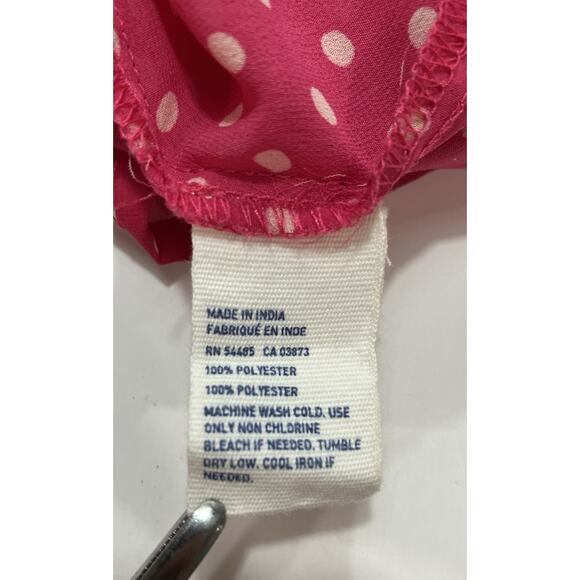 American Eagle Polyester Button Shirt Pink White Polka Dots Women’s Size L - Picture 5 of 6